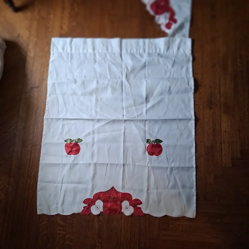 Vintage apple curtain valances 3 piece red white